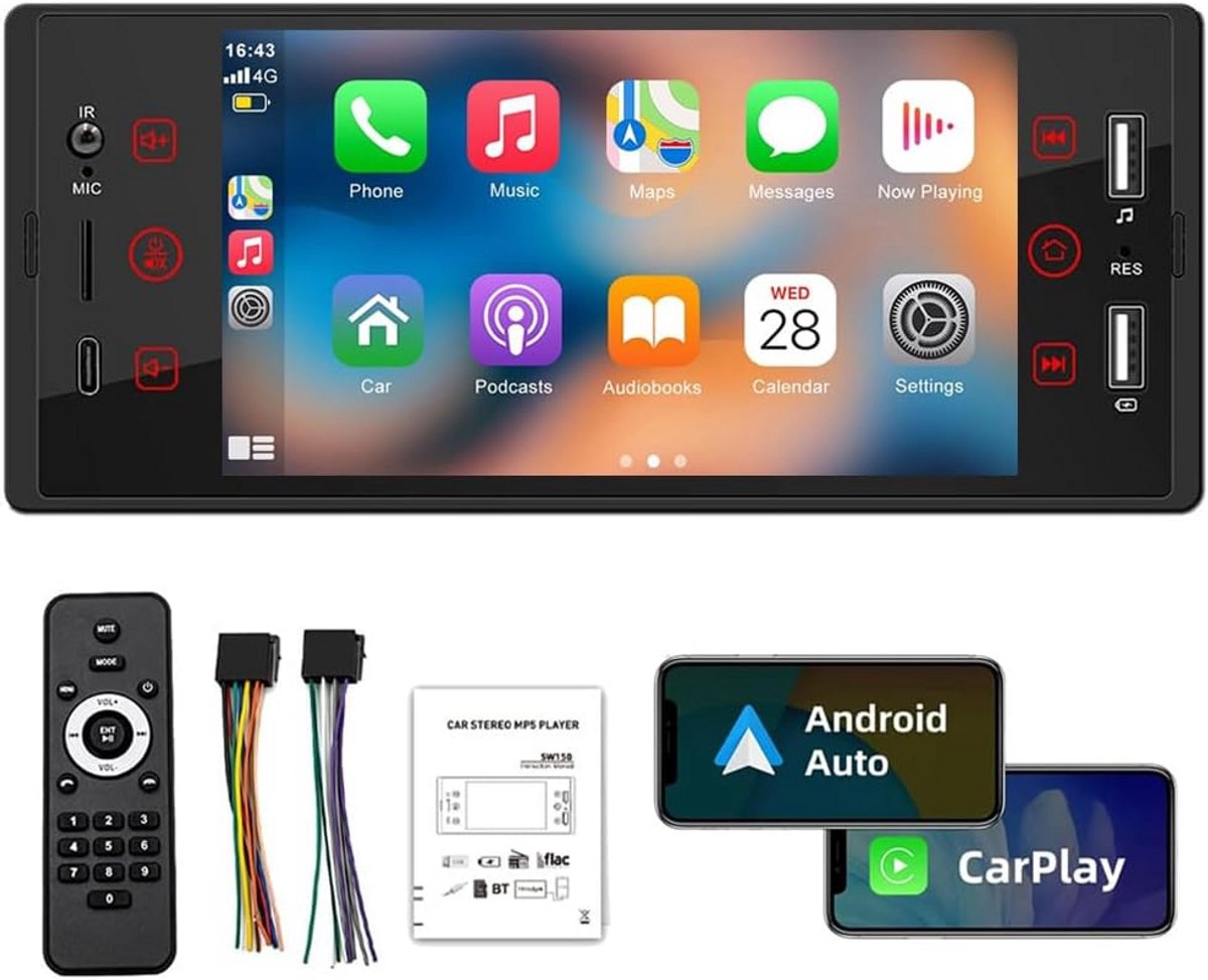 1 DIN Autoradio met Bluetooth USB SD FM en Handsfree Bellen