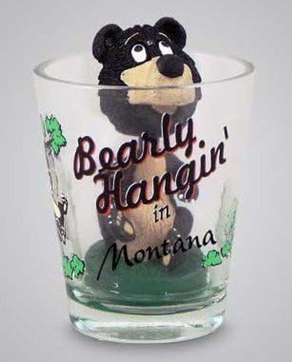 Verzamelbaar Shotglas met Bobble Head Bierpullen Souvenir uit Montana