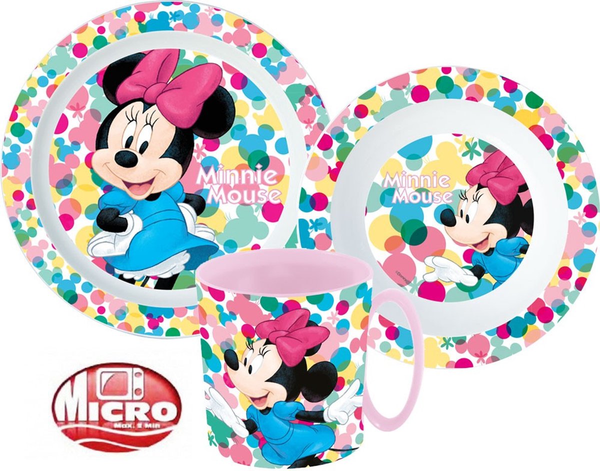 Disney Minnie Serviesset - Mok 350 ml - Diepe kom - Plat bord - 3 stuks - Feel Good - Tafelset - Voor verjaardagen en feestjes - Voor kinderen - Voor meisjes