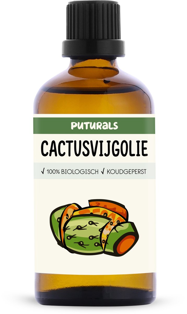 Puturals Cactusvijgolie 100% Biologisch - 100ml - Koudgeperst en Puur - Prickly Pear Oil uit Marokko voor Gezicht en Haar