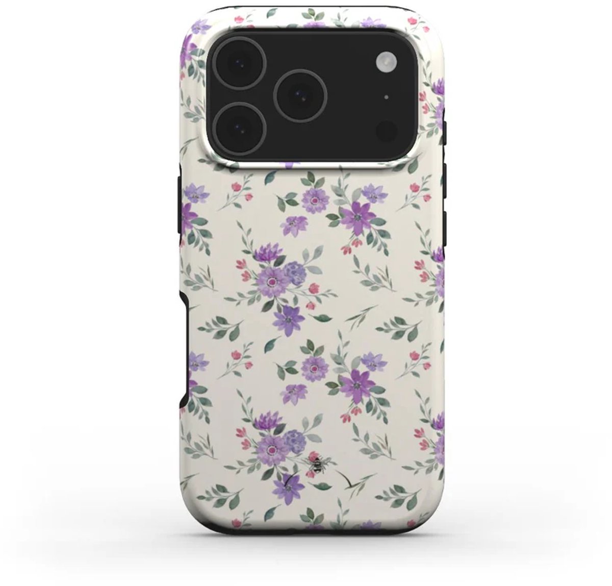 Honeybee Living Telefoonhoesje - Elegante Paarse Bloemen Beschermhoes - iPhone 17 Pro Max Premium 2‑laag