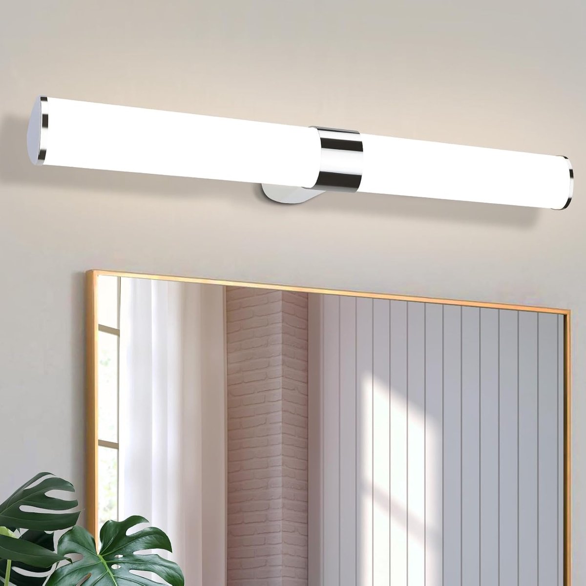 Glitzerlife Badkamer Spiegellamp Wandlamp - 15W LED - 1x geïntegreerde LED - IP44 waterdicht - 4000K neutraal wit - Touch schakelaar - Kunststof Aluminium - Ø60cm - Chroom Chroomkleurig 60cm