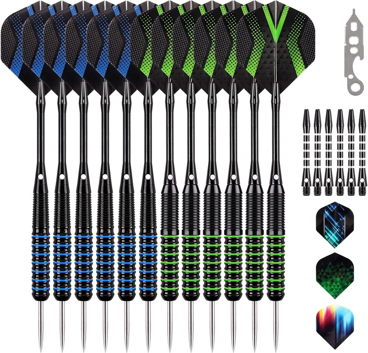 Dartpijlen - Dart Flights - Dartpijlen Set - Professionele Dartpijlen Set - Cadeau - 6 Stuks van 20 Gram en 6 Stuks van 22 Gram - Set van 12 met 18 Aluminium Schacht met 9 Flights en 20 Rings - van Imperatoris