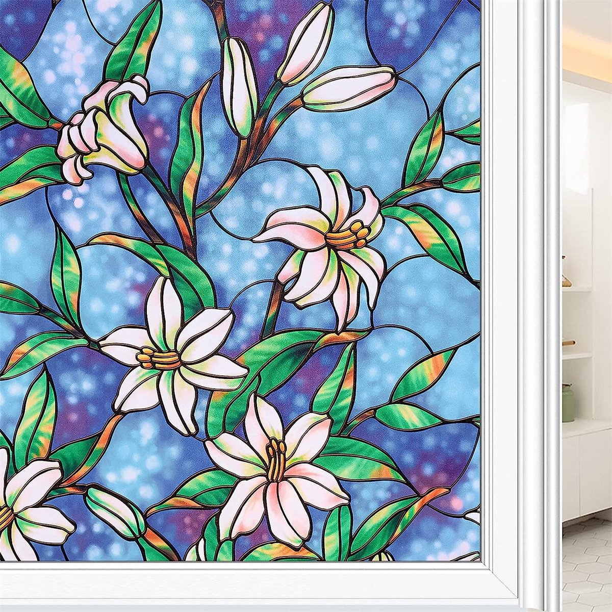 Raamfolie - Orchidee raamsticker - raamfolie glas in lood - raamfolie bloemen - Privacy ra
