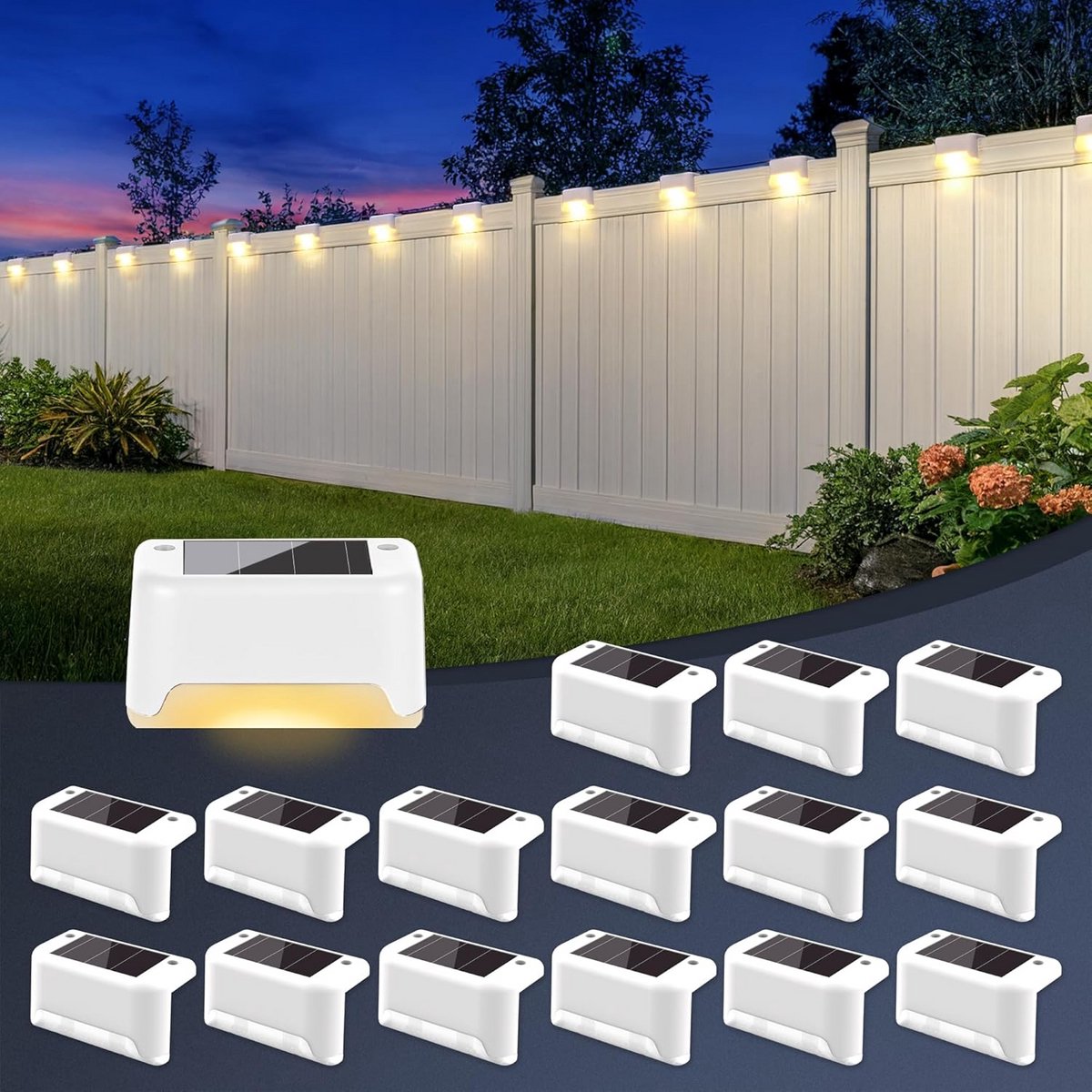 Set van 16 LED Solar Buitenlampen voor Trappen, Hekken en Terras - Warmwit Licht