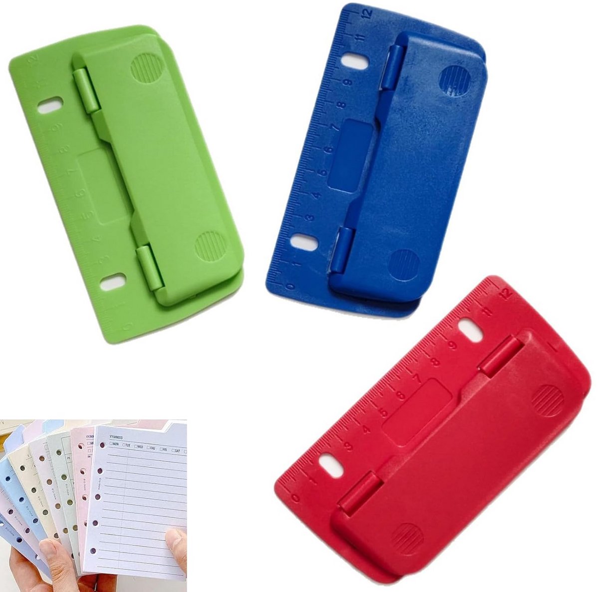 Set van 3 mini-perforators met een enkel gat voor papier, knutselen en kantoor