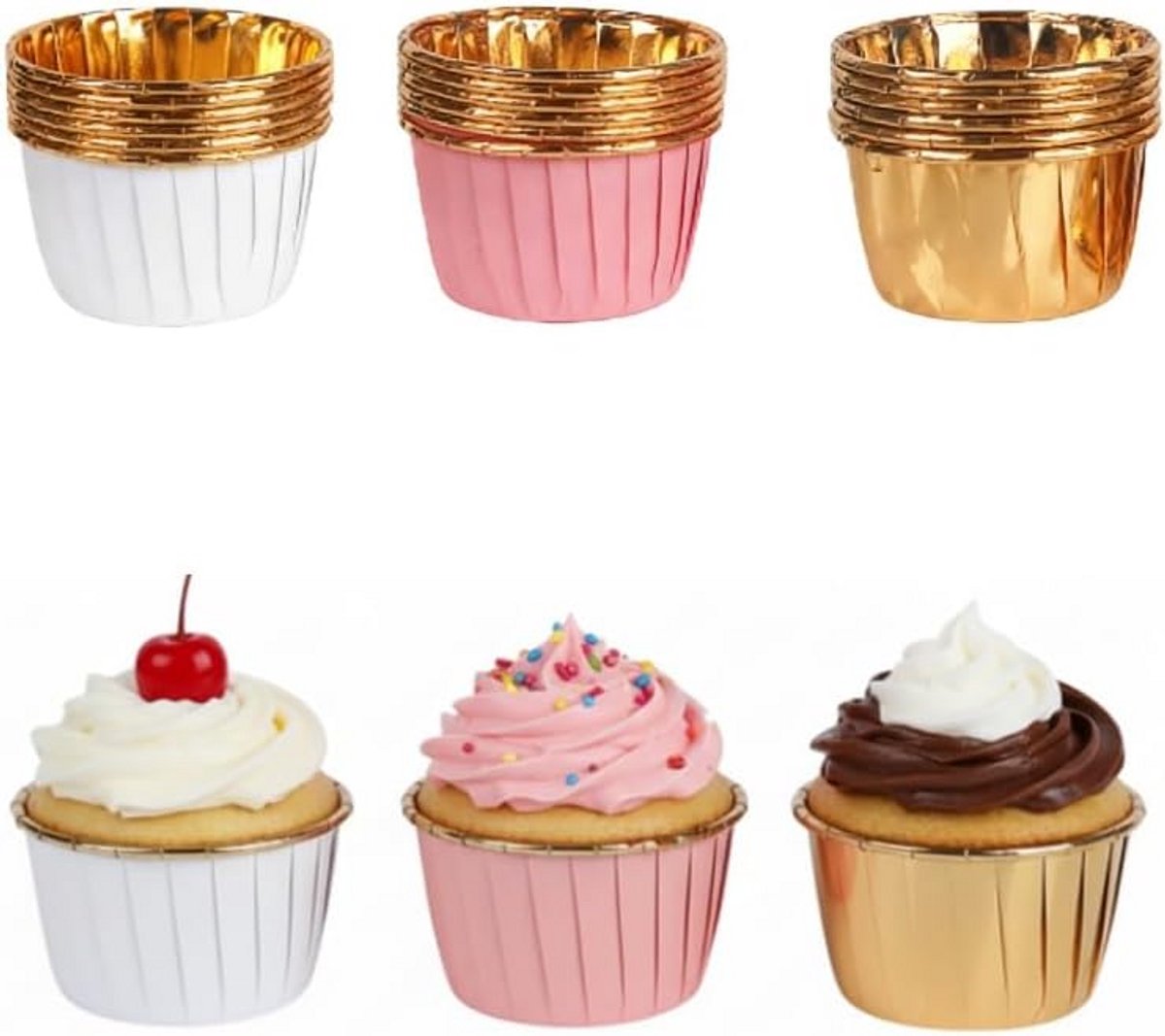 150 Stuks Elegante Tulp Cupcakevormpjes Goud Roze Bakvormen