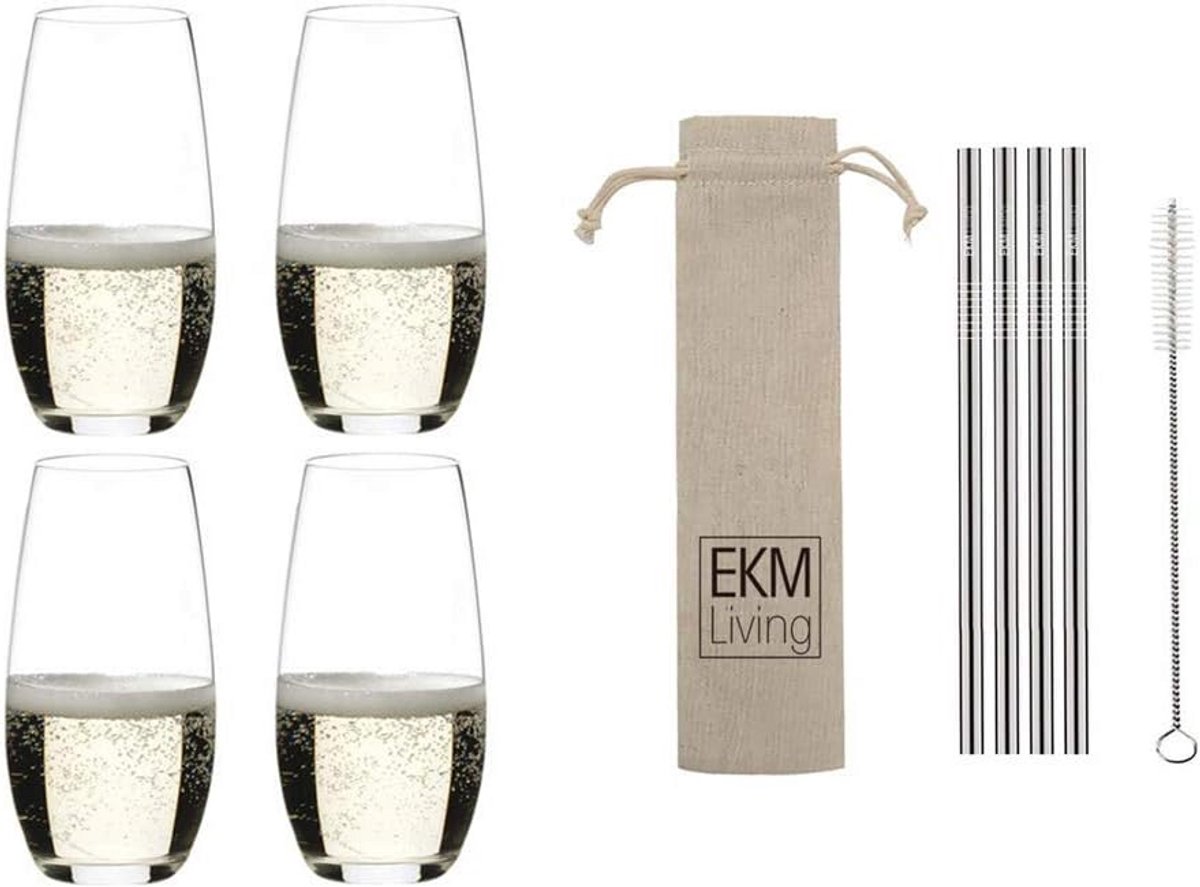 Luxe Champagneglazen Set van 4 met Roestvrijstalen Rietjes