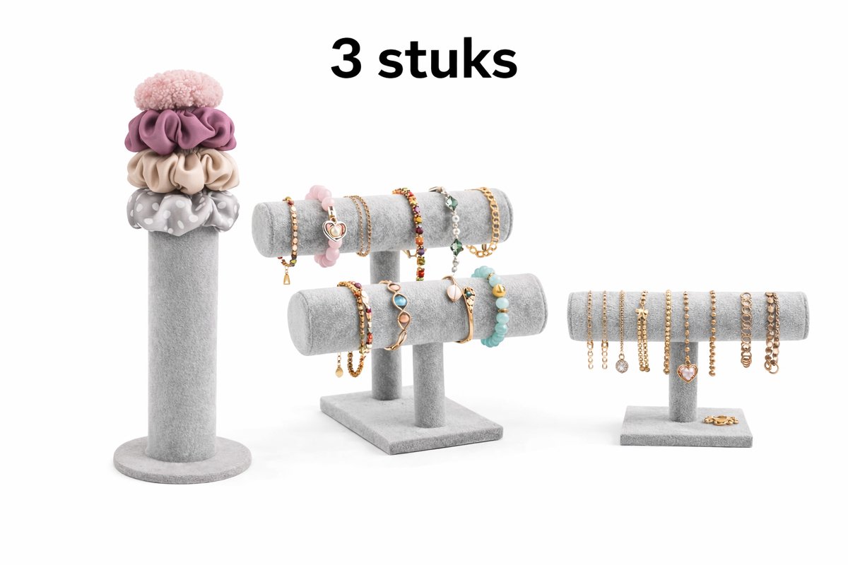 Josmimic Sieradenstandaard Kettinghouder, Verstelbare Witte Metalen Organizer voor Lange Kettingen, Verlengt van 26 tot 47,5 cm, Stevige Marmeren Basis, Ideaal voor Truikettingen en Sieraden Opslag