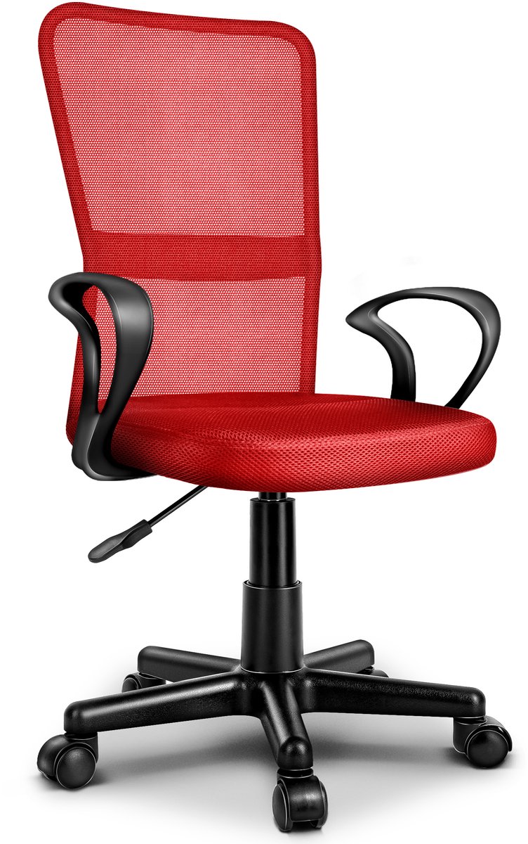 TRESKO® bureaustoel kantoorstoel draaistoel, met kunststof wielen, traploos in hoogte verstelbaar, gevoerde zitting, ergonomische vormgeving, SGS-geteste veer (rood)