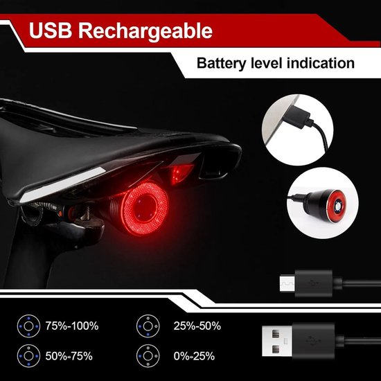 Slimme Fiets Achterlicht - USB Oplaadbaar - Richtingaanwijzers & Afstandsbediening - Waterdicht Remlicht & Alarm — afbeelding 3