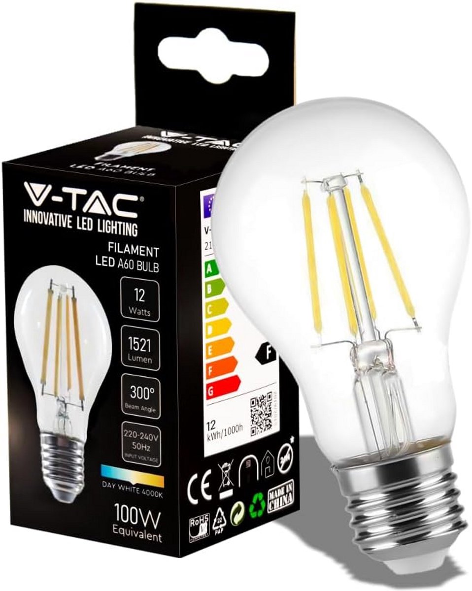 LED Filament Lamp E27 Fitting 12W Neutraal Wit Licht 1521 Lumen