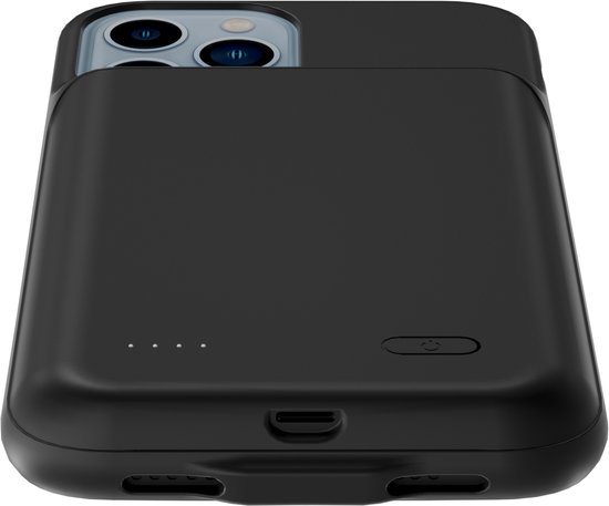 Partie inférieure d'une coque de téléphone noire Distinction avec batterie, avec ports et indicateur de charge.