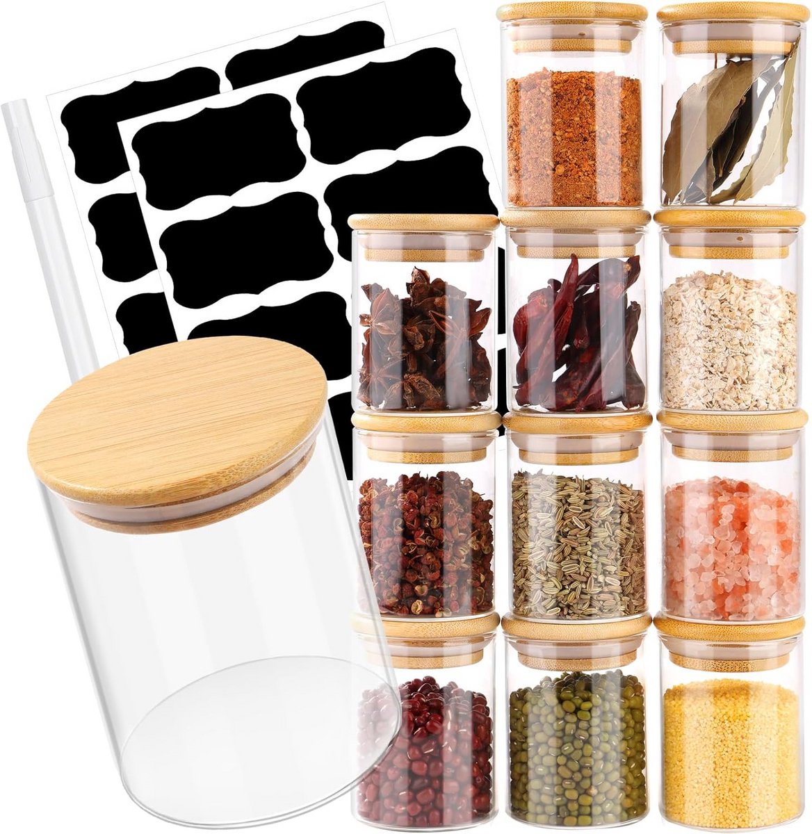 Set van 125ml Kruidenpotjes voor Keuken en Voorraadkast
