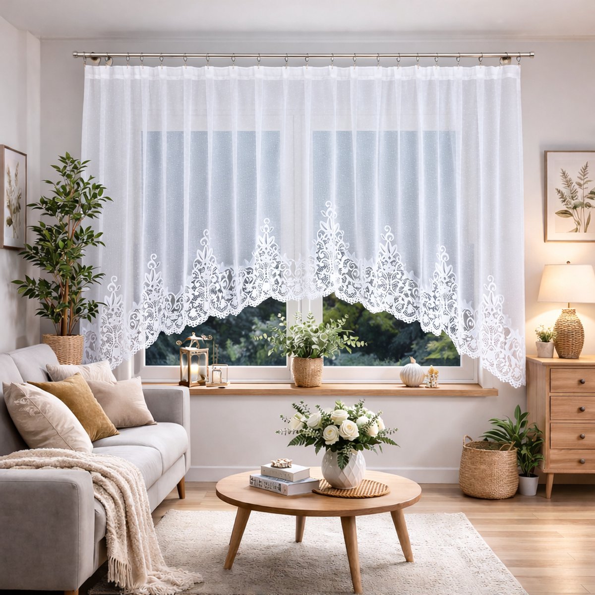 Josina Gordijn 300 x 180 cm- Curtains - Jacquardgordijnen- wit - 300 x 180 cm