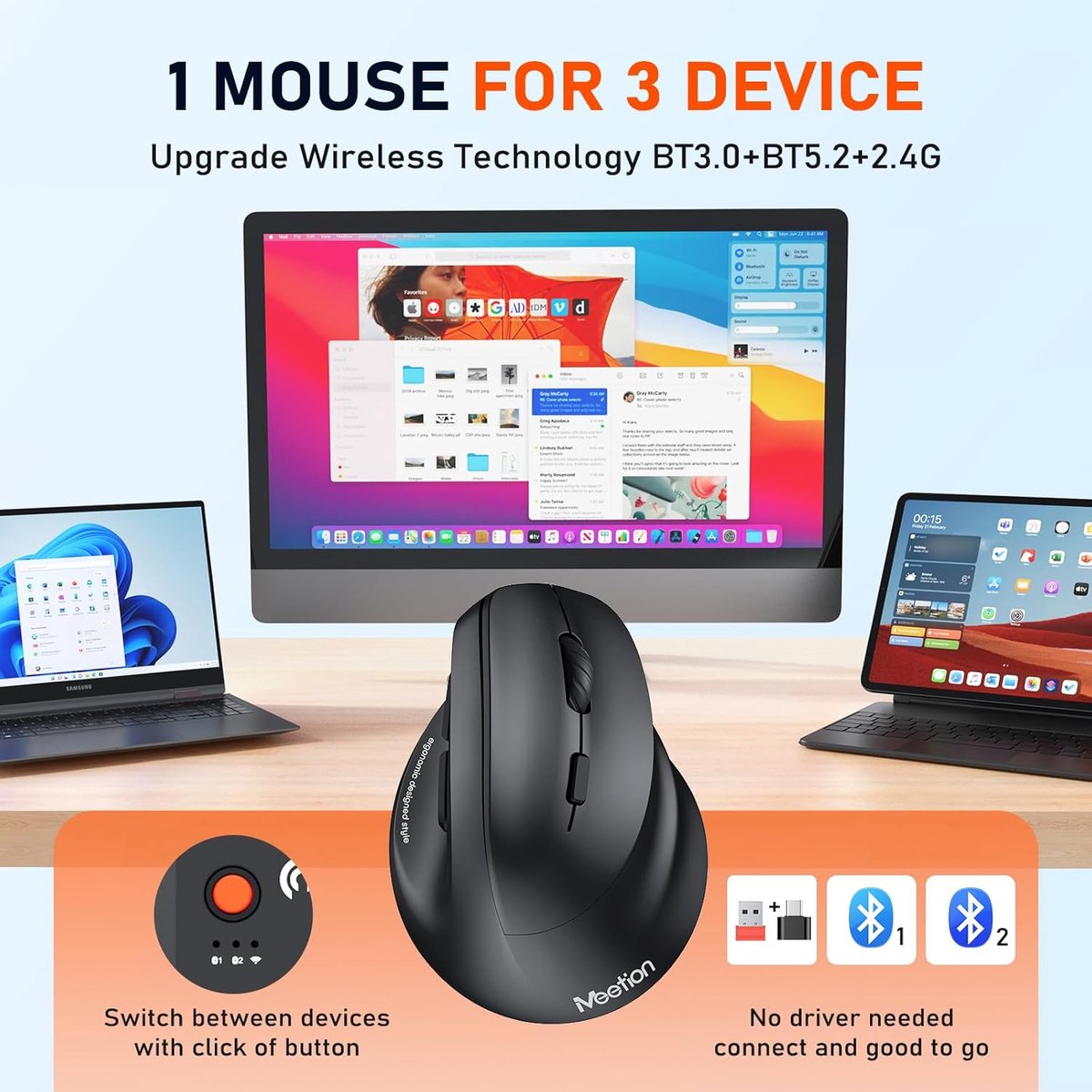 Meetion BTM010R - Ergonomische Draadloze Muis thumbnail 4