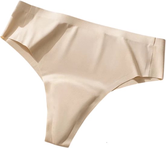 Beige naadloze string met een lage taille.