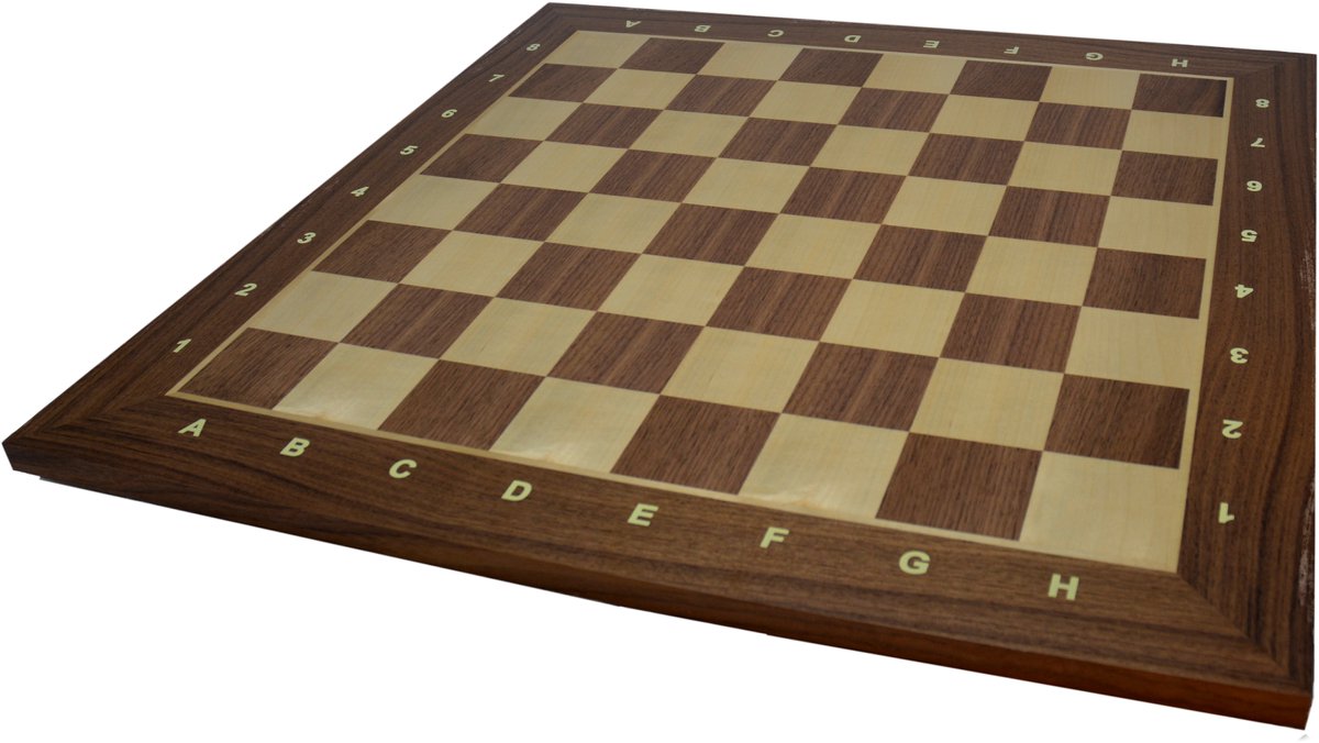 HOT Sports + Toys schaakbord noten ingelegd 55 mm - 55 cm houten bord.