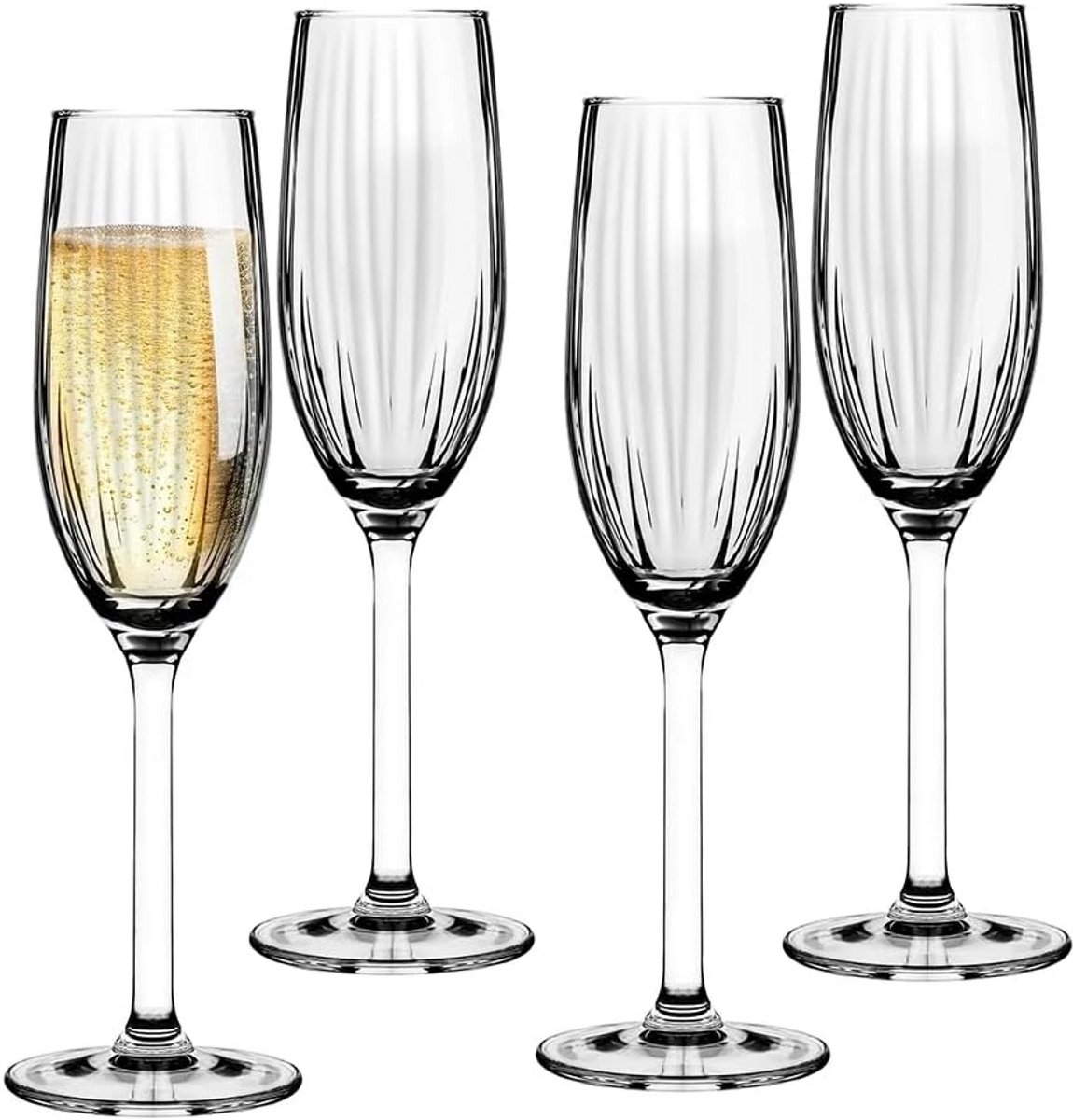 Lange Steel Champagneglazen met Plissé Patroon in Geschenkdoos - 4 Stuks - 210ml