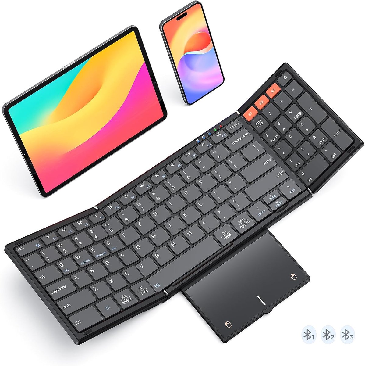 Meetion BTK9550 - Draadloos Bluetooth Opvouwbaar Keyboard + Trackpad - Full-Size Typing - 99-toets Layout - Multifunctionele Navigatie - Zwart