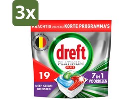 Dreft Platinum Plus - Vaatwascapsules - Deep Clean Boosted - 19 Afwasbeurten - Bulkverpakking - 3 stuks