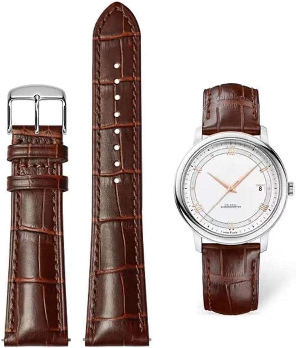 Leren horlogeband met krokodillenprint - Zacht, duurzaam reservebandje met zilveren of gouden gesp