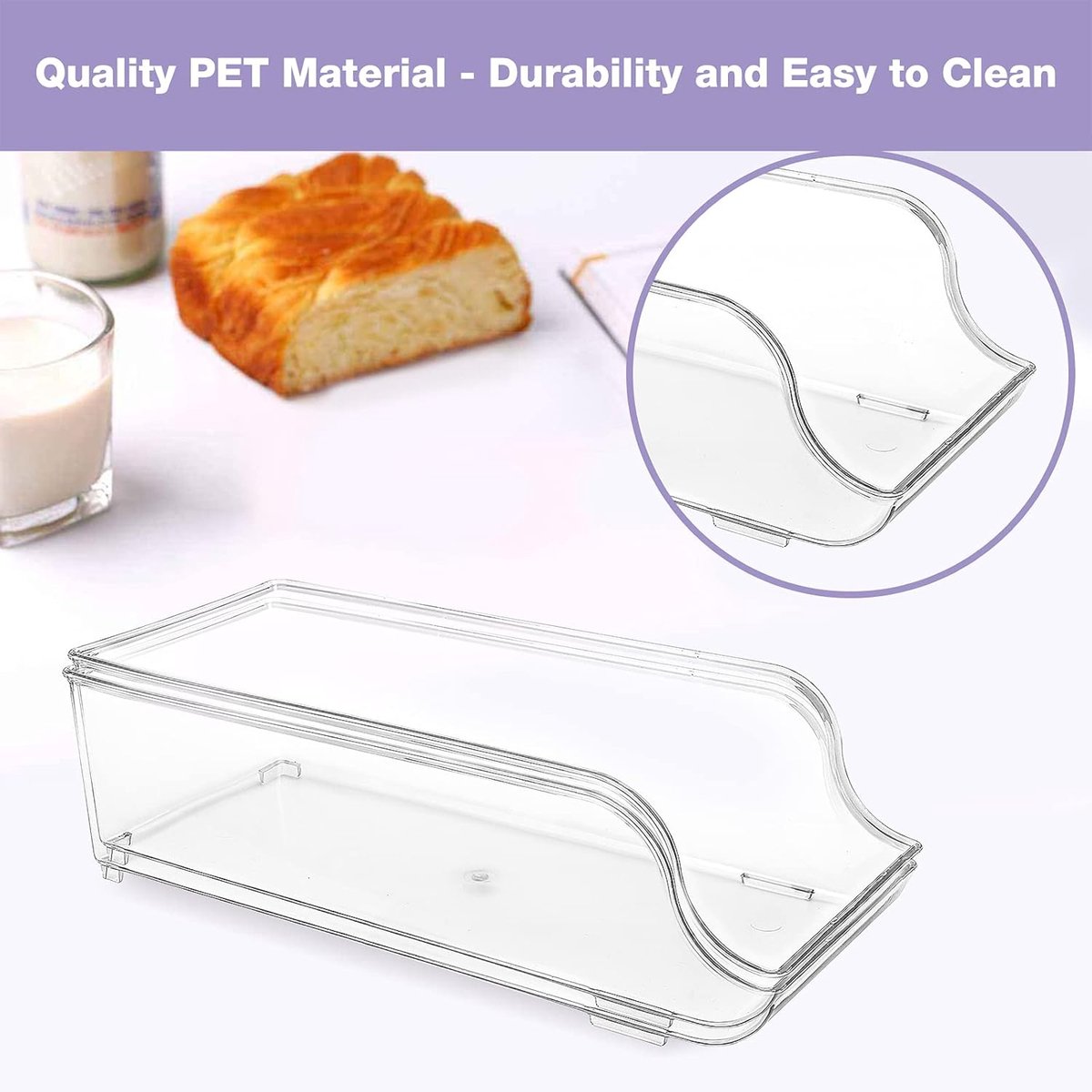 Candala 2 Stuks Koelkast Organizer Bakjes Storage, Opbergbakken Bijkeuken, Stapelbaar Plastic Drank Organisator Containers voor Koelkast Keuken Kasten Diepvriezer Pantry Kabinet -Transparant