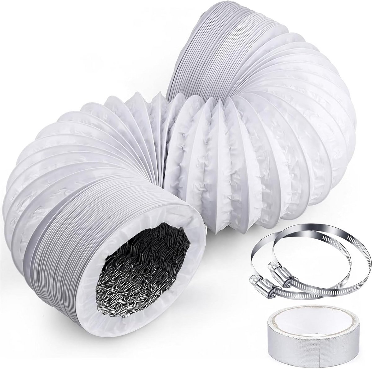 Witte Afvoerslang 100mm Diameter 3 Meter Inclusief Klemmen