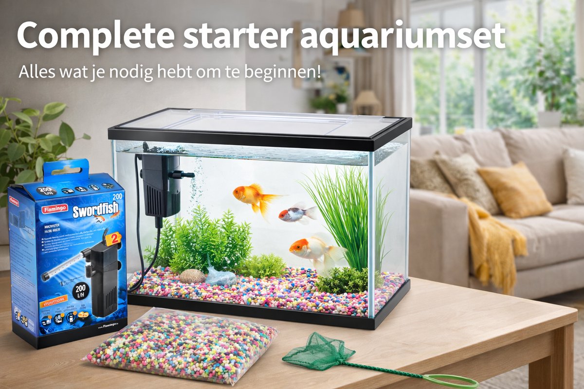 Bol.com Aquarium Lollipop – 16 L – complete aquariumset met filter, grind & afdekglas – kunststof – Flamingo aquarium voor zoetw... aanbieding