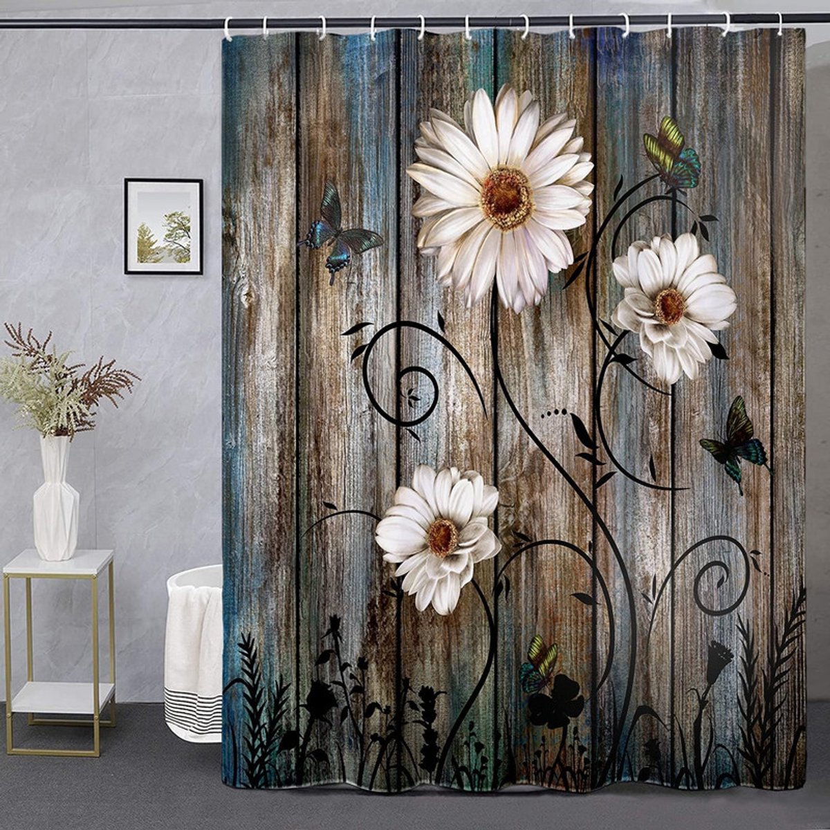 Douchegordijn - Maat 2XL - Hoogte 270 cm * Breedte 180 cm - Scheidingsgordijn - Badkamergordijn - Bloemen douchegordijn - Elegant douchegordijn - Douchegordijnstof - Douchegordijn - Waterdicht badkamergordijn - Douchegordijn - Douchegordijn badkuip
