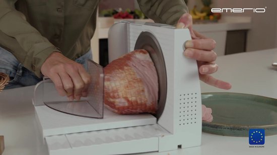 Emerio Multifunctionele Snijmachine - 110W - Dikte Verstelbaar 0-15mm - RVS Mes - Elektrische Snijmachine voor Brood, Kaas en Vlees - Broodsnijmachine Elektrisch - MS-125001 Allessnijder Wit