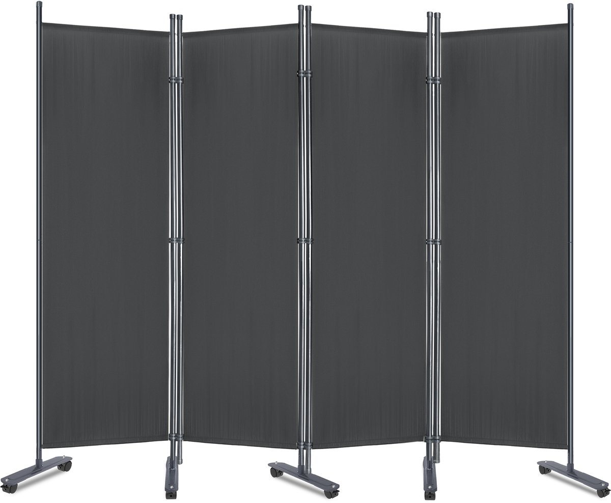 Paravent 4-delig Vrijstaande Scheidingswand 225x180cm Inklapbaar Schermen met Kunststof Poten Privacy & Beveiligingsschermen Donkergrijs voor Tuin/Terras/Gazon/Wonen, NAIZY