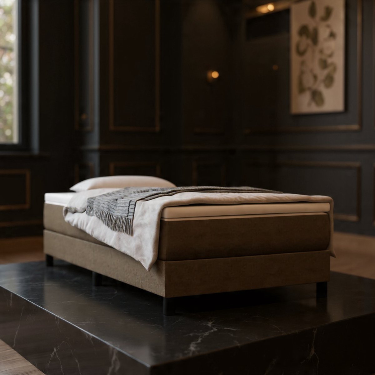 Modern Taupe Bedframe 80x200 cm – Stevig Stofbed met Lattenbodem | House&Garden