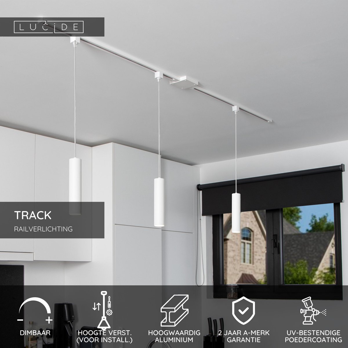 Lucide TRACK FLORIS Hanglamp - 1-fase Railsysteem / Railverlichting - 1xGU10 - Wit (Uitbreiding)