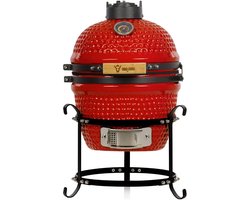 Kamado Barbecue – Keramische Grill – Houtskool Barbecue – Rookoven – Mini Grill – Diameter 32 cm – Thermometer In Deksel – Houten Handvatten – Rood