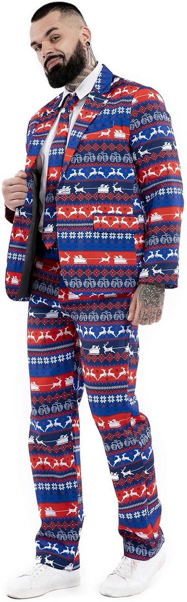 Grappig Kerstpak Heren Feestelijk Kostuum met Stropdas - Fair Isle Design
