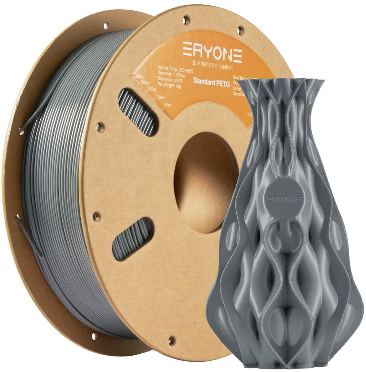 PETG Filament 1,75 mm voor 3D-printers - Hoge Precisie 0,03 mm Tolerantie - Grijs