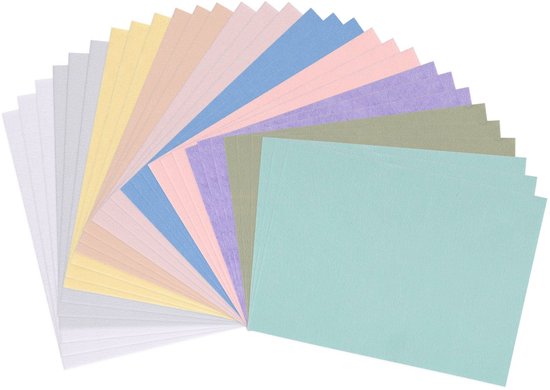 Uitwaaierende waaier van diverse pastelkleurige viltsvellen.