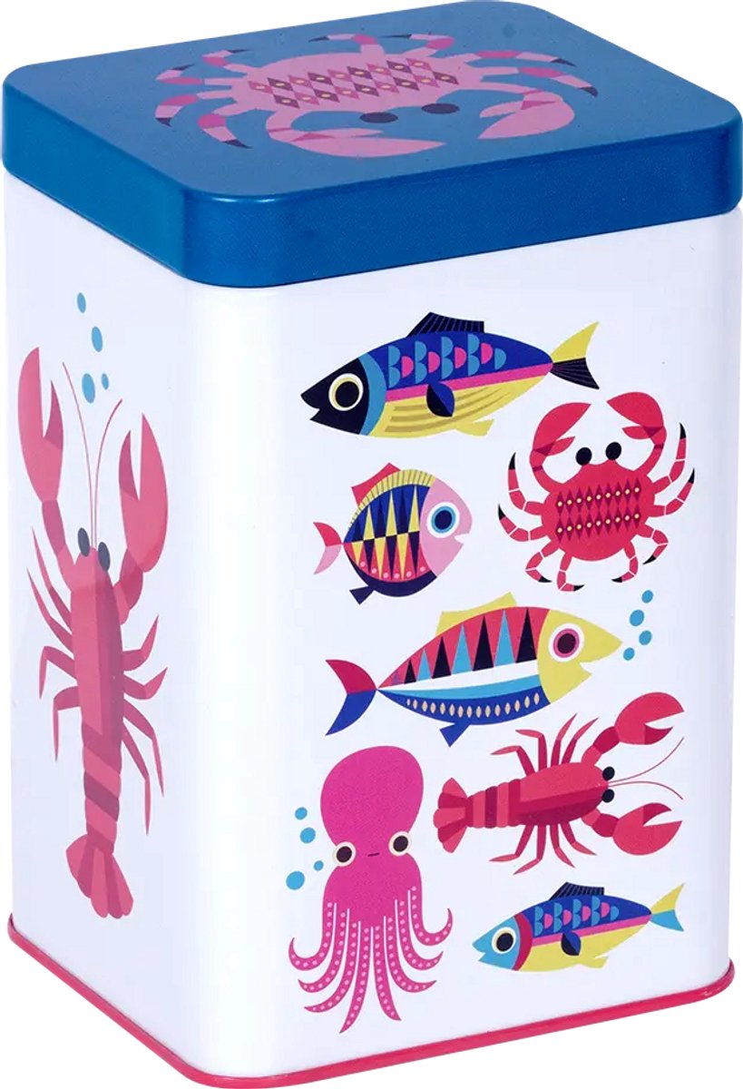 Kitsch Kitchen rectangular tin Sealife crab/white sea 10x15cm