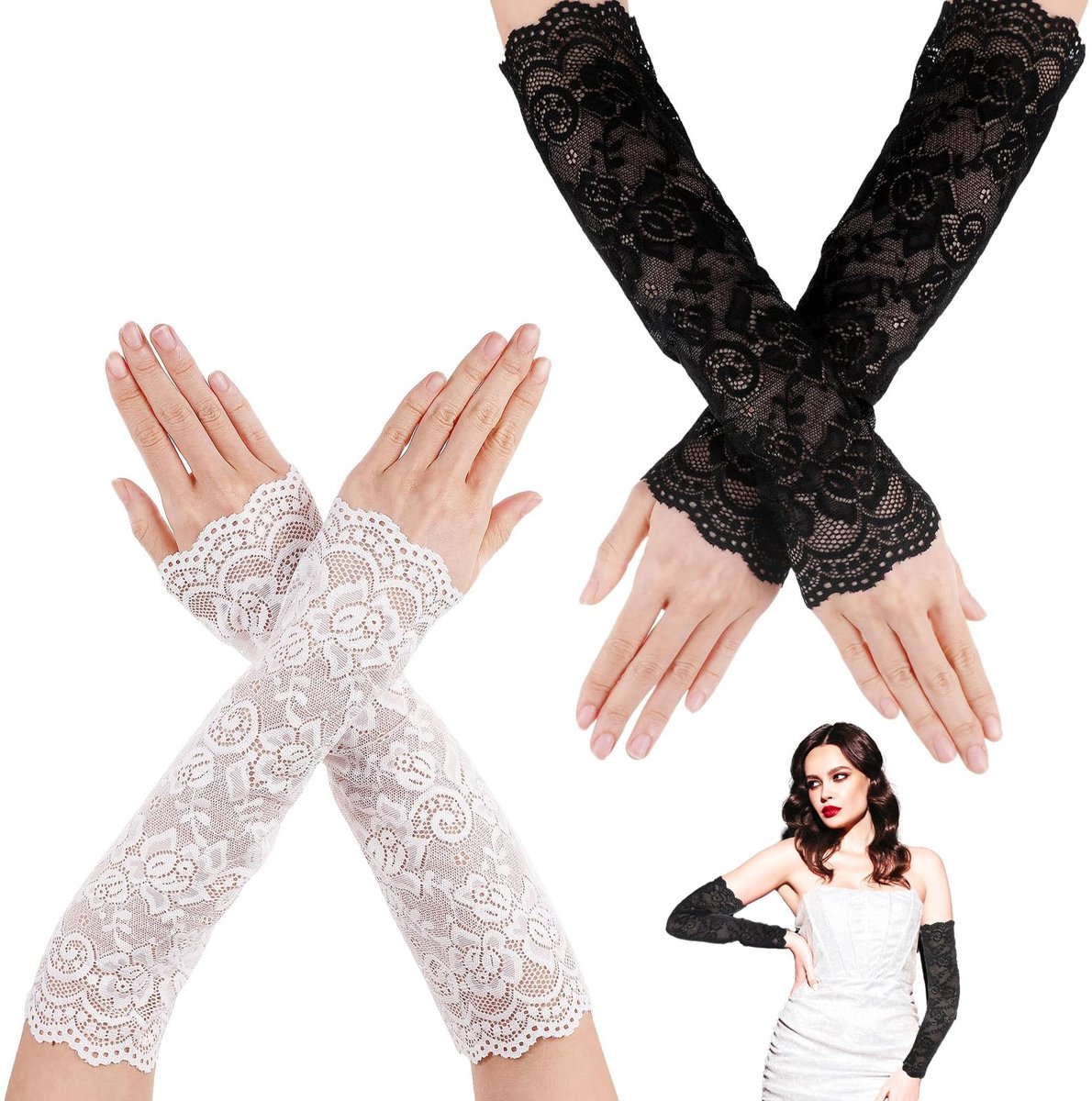 Lange Vingerloze Kanten Handschoenen - Elegante Ellebooglange Bruidsaccessoires - Ademend Ontwerp voor Bruiloft, Prom of Themapartijen