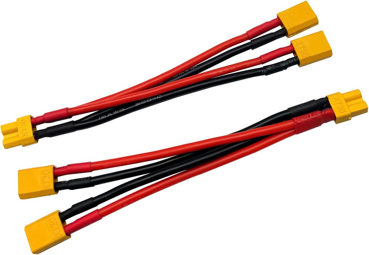2x XT30 Parallelle Batterij Splitter Kabel 1 Vrouwelijk naar 2 Mannelijk Y Adapter voor RC Lipo Accu's