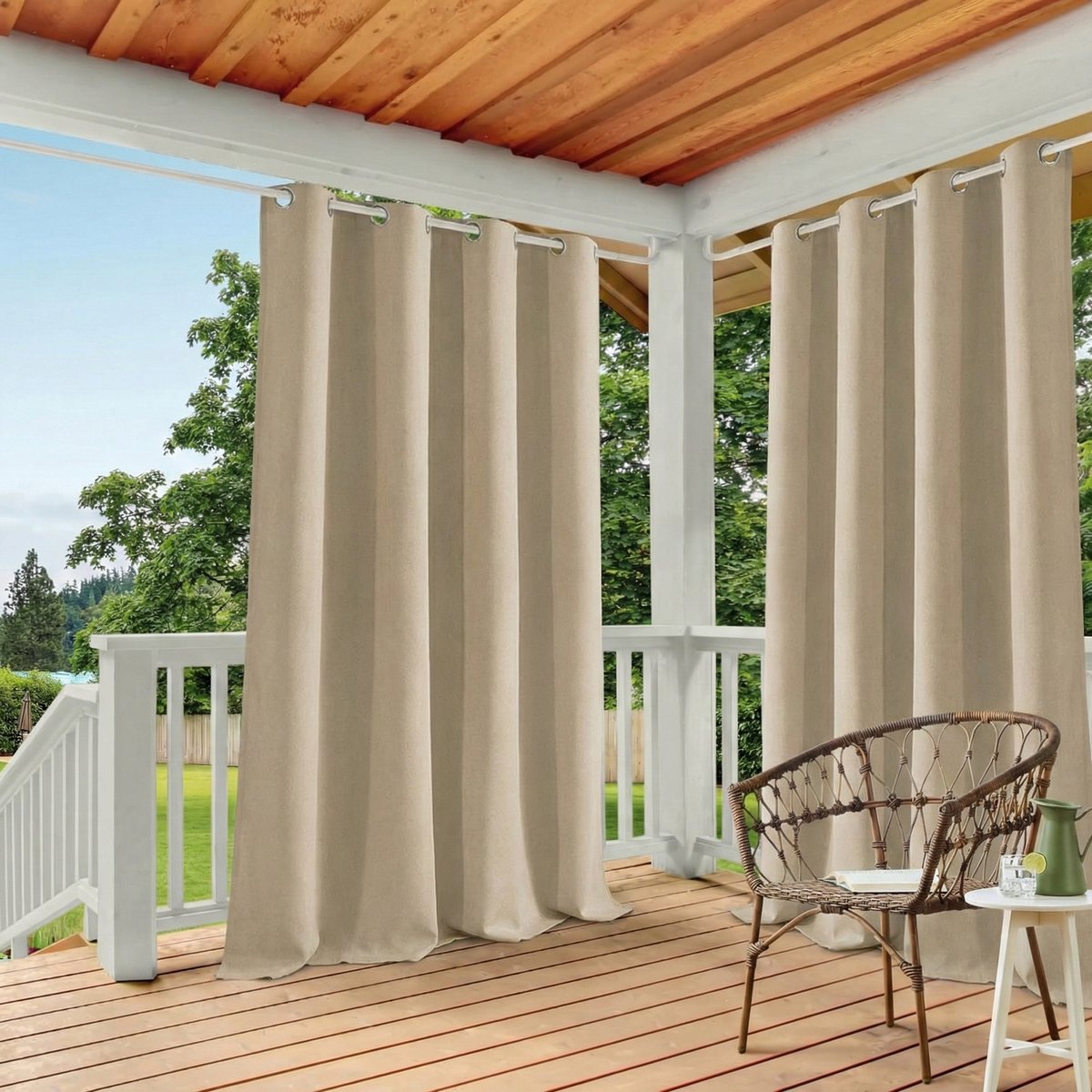 Qelus 2 Stuks Buitengordijnen Waterdicht - Outdoor Gordijn met Oogjes - Weerbestendig & UV-beschermend - Voor Patio en Balkon - Rideau Extérieur - 132x213cm - Beige