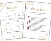 Babyshower Invulkaarten 40 stuks – 2 Spellen – Voorspellingen & Papa of Mama – Babyshower Spelletjes – Jongen of Meisje – A6 – Goud