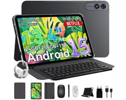 TABWEE Tablet - T60 Pro Tablet - 10000 mAh - 13.4 Inch FHD - met over-ear hoofdtelefoon - 24GB RAM - 256GB ROM - Android 15 Tablet - SD 2TB - 5G WIFI - Grijs