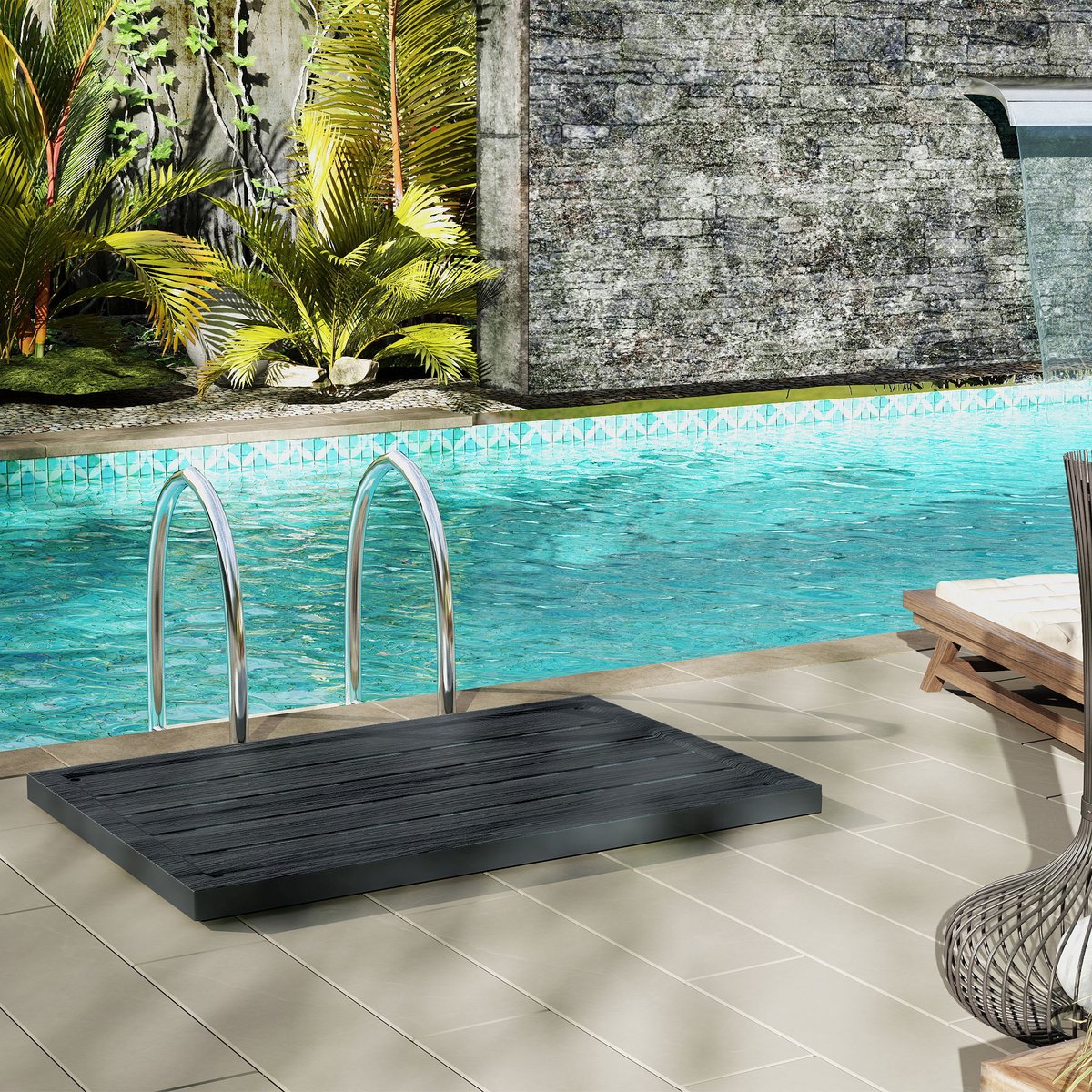 Kunststof Vloerelement voor Zonnedouche 100x56x4cm, Antislip Tuindouche Vloerpanelen met Montagemateriaal, UV-bestendig Buitenvloer voor Buitendouche Sauna Zwembadladder (Antraciet) NAIZY thumbnail 3