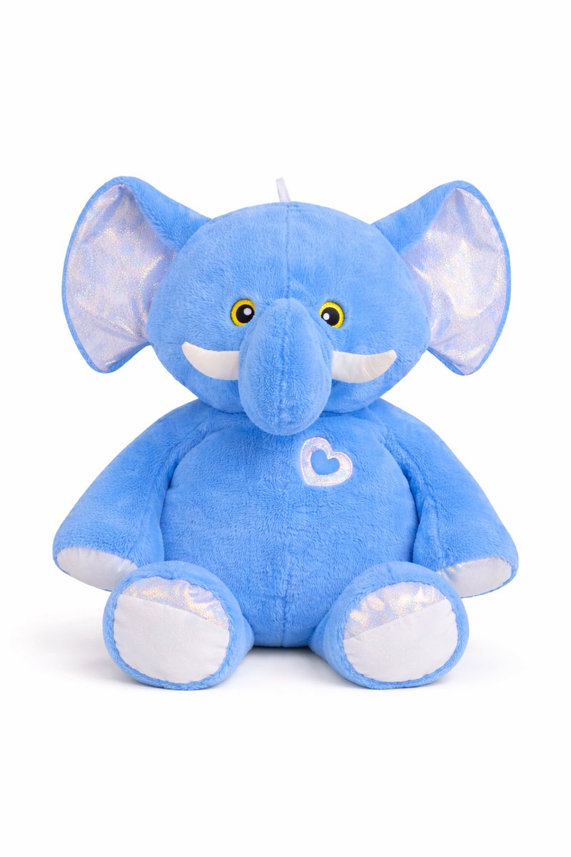 Eurocatch XXL Knuffel Olifant 72 cm Hoog - Grote Blauwe Pluche Olifant met Grote Flaporen, Slagtanden en Hartje - Zachte Knuffel als Cadeau voor Kinderen en Volwassenen