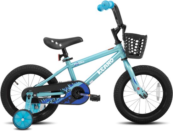 KEANO Cervine Stoere Kinderfiets - 14 Inch - Voor Jongens & Meisjes (2-4 Jaar) - BMX Stijl - Met Zijwieltjes & Mandje - Blauw - Geschikt voor buitenactiviteiten in de lente — afbeelding 2