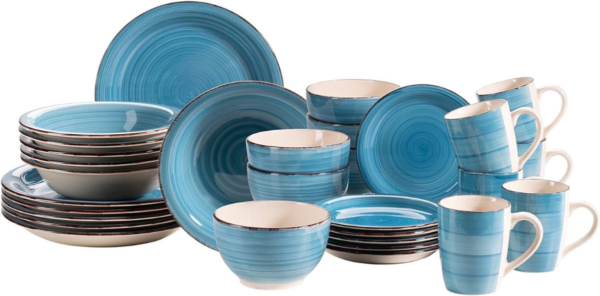 Florixa® Serviesset 30 Delig - 6 Persoons - Compleet Servies - Blauw - 60cm x 35cm x 33cm "