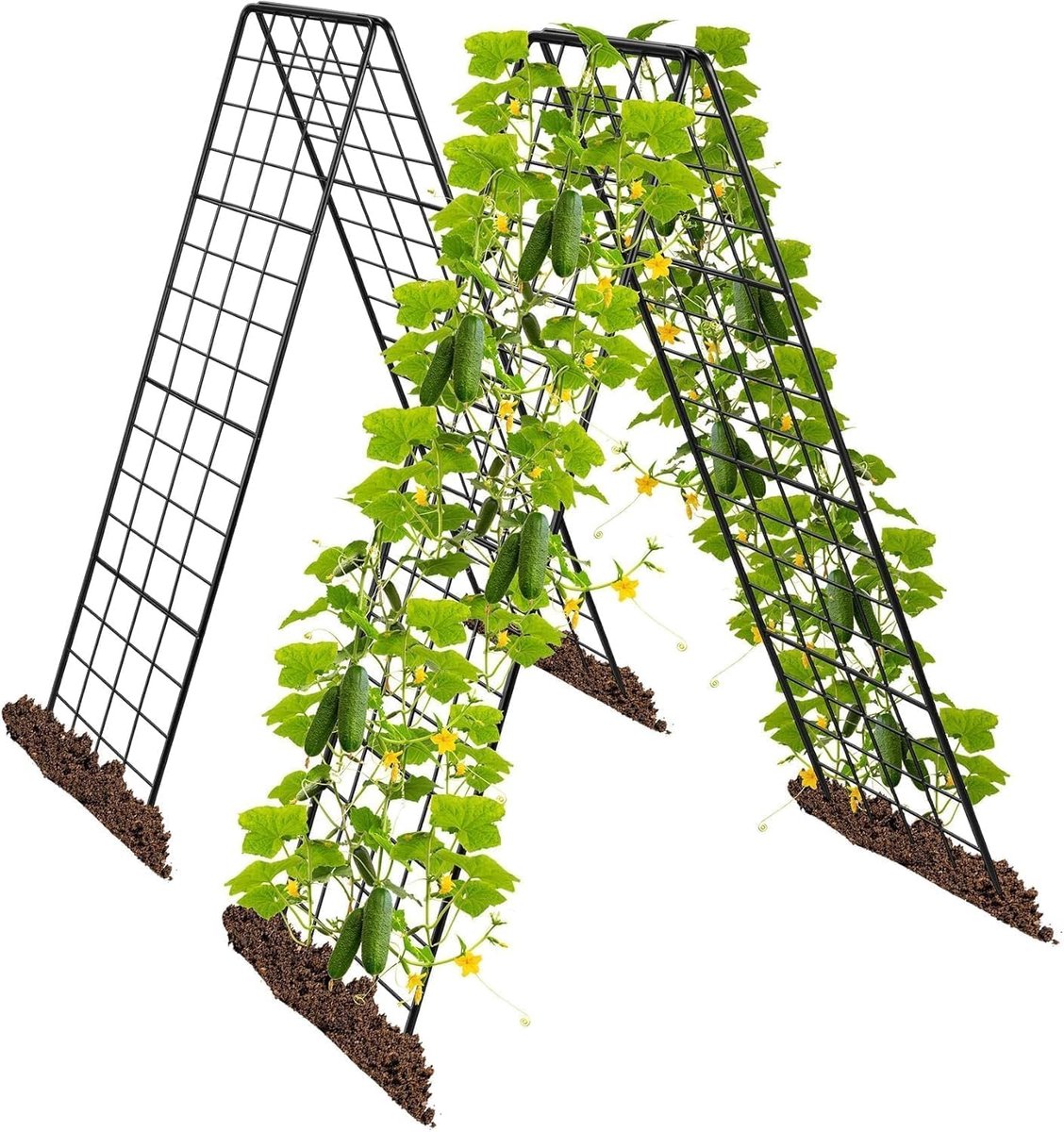 HoerFuriy Komkommerrek Set van 2 - Klimplantenrek Metaal - A-Vorm - Inclusief Net & Clips - Voor Tomaten & Groenten - 40x100x60cm