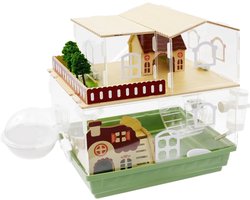 Aurixi® Hamsterkooi - Knaagdierkooi - Knaagdierkooi - Inklapbare Deksel - Transparant en Groen- 35cm x 26cm x 37cm